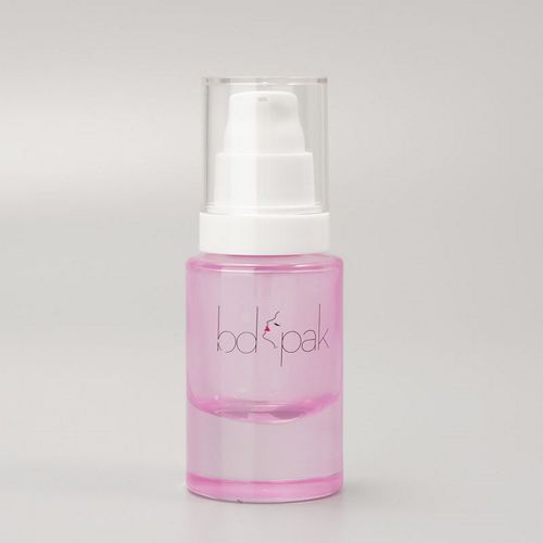 Botella de vidrio rosa con tapón transparente