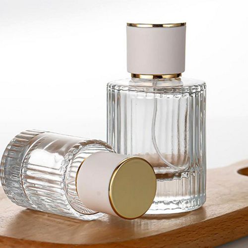 Botella de Vidrio, Transparente con Acabado Estriado